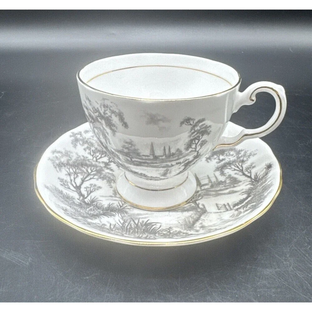 Tuscan BLACK & WHITE Countryside Fine Bone China‎ Tea Cup & Saucer England
